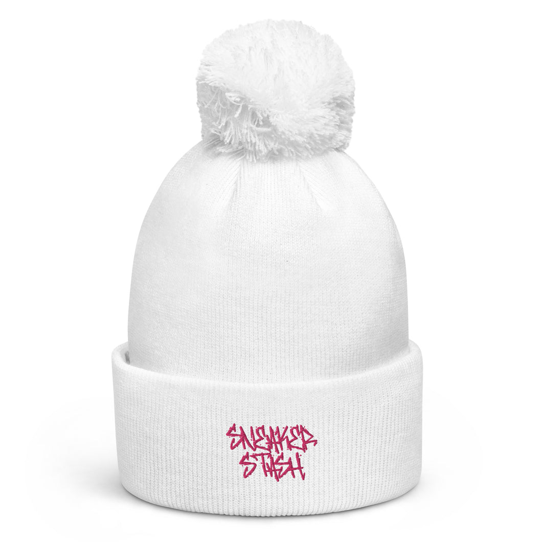 Pompom Beanie (White/Pink)